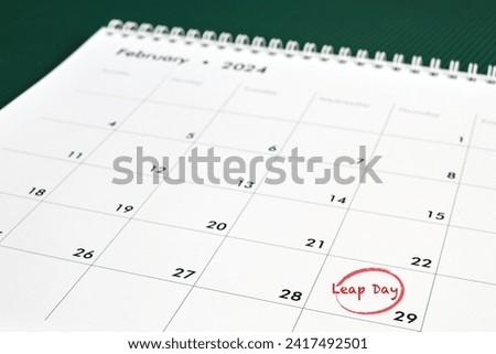 Happy Leap day or leap year. Calendar page 29 February. Royalty-Free Stock Photo #2417492501