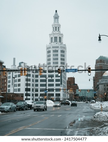 The Electric Tower in the snow, in downtown Buffalo, New York