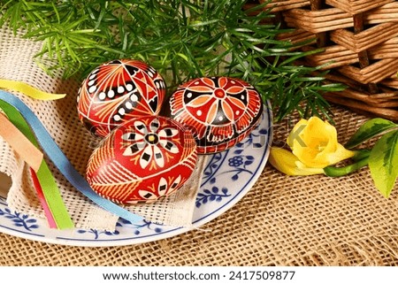 Easter - beautiful colorful Easter eggs - Czech tradition of decorating with wax