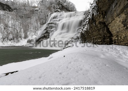 01-07-2024, Afternoon winter photo of Ithaca Falls in Fall Creek, City of Ithaca, NY, USA	