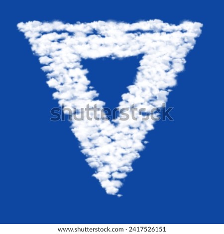 Clouds in the shape of a give way sign on a blue sky background. A symbol consisting of clouds in the center. Vector illustration on blue background