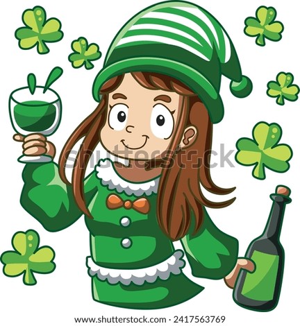 Celebration of St. Patrick's Day in Ireland, at 17 March. Luck the Irish. Color icon set for St. Patrick's Day. Ireland vector icon. Saint Patrick's Day green icon clip art. A girl with green beer.