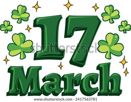Celebration of St. Patrick's Day in Ireland, at 17 March. Luck the Irish. Color icon set for St. Patrick's Day. Ireland vector icon. Saint Patrick's Day green icon clip art. Green text of 17 March