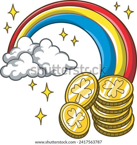 Celebration of St. Patrick's Day in Ireland, at 17 March. Luck the Irish. Color icon set for St. Patrick's Day. Ireland vector icon. Saint Patrick's Day green icon clip art. Rainbow with coins