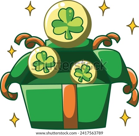 Celebration of St. Patrick's Day in Ireland, at 17 March. Luck the Irish. Color icon set for St. Patrick's Day. Ireland vector icon. Saint Patrick's Day green icon clip art. Green gift box with coins