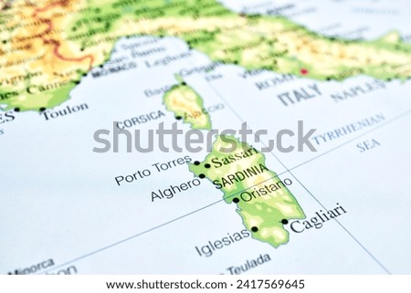 Map of Sardinia, world tourism, travel destination