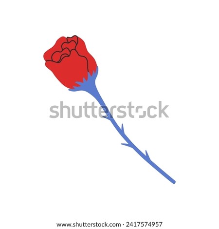 Red rose illustration. Valentine day concept. Flat vector illustration isolated on a white background. Groovy style. Good for stickers, cards design, tags, clipart