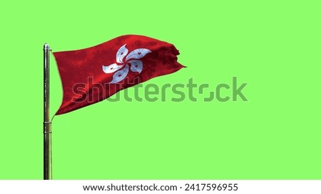 waving flag of Hong Kong for day of the flag on green screen, isolated - object 3D illustration