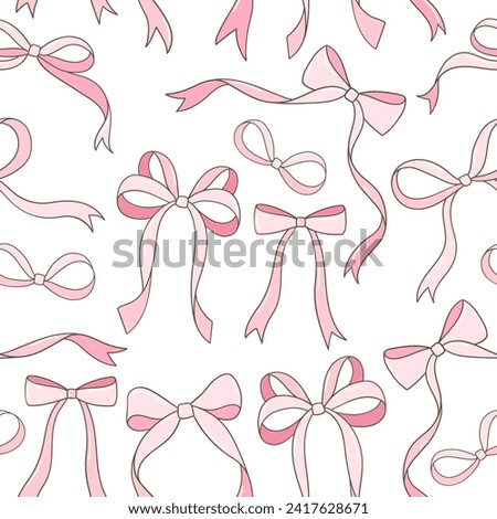 Draw seamless pattern coquette pink ribbon Love valentines Fabric print Wallpaper Printable paper