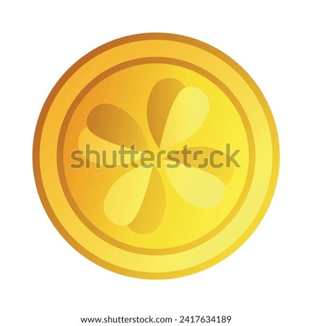Golden coin with clover leaf on white background. St. Patrick's 