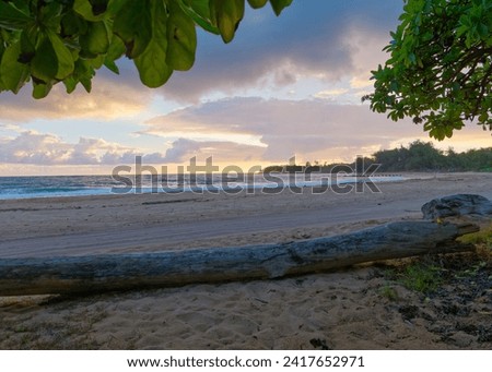 Tranquil early morning view from Kumu Camp at Anahola beach at the Island of Kauai, Hawaii