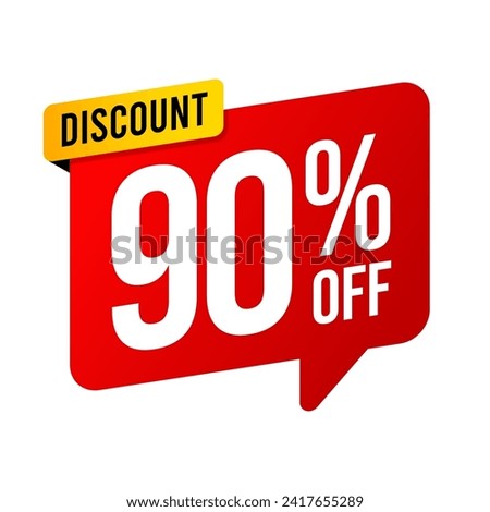 Discounts 90 percent off. Red and yellow template on white background. Vector illustration Royalty-Free Stock Photo #2417655289