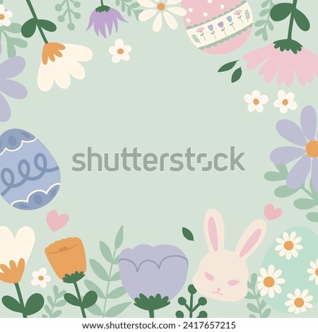 minimal flat vector Easter illustration square frame background with space for text. Creative layout of Easter elements for banner, template, social media, advertisement concept usage