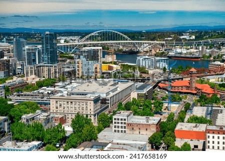 Aerial view of Portland skyline and skyscrapers, Oregon - USA.