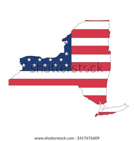 Outline of a map of the U.S. state of New York with a flag
