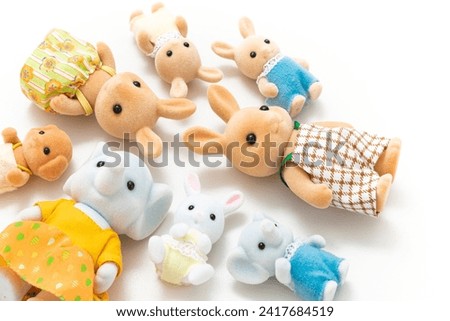 Animal dolls isolated on white background. Kids toy. Animal character. Play and learn. Kids room. Childhood. Kindergarten toy. Developmental toys. Tiny dolls. Cartoon character. Cute. Dollhouse. 