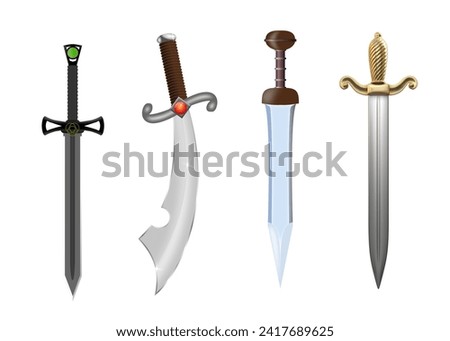 Swords vintage flat vector icon collection set isolated on white background.  Royalty-Free Stock Photo #2417689625