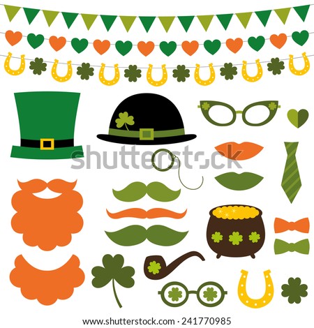 St. Patrick's Day vector design elements and photo booth props set