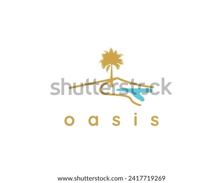 Simple Minimalist Desert Oasis Logo Design Template Royalty-Free Stock Photo #2417719269