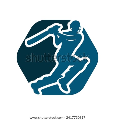 Cricket Player Logo Inside a shape of Hexagon