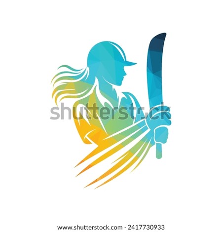 Cricket Player Logo Female Vector Concept