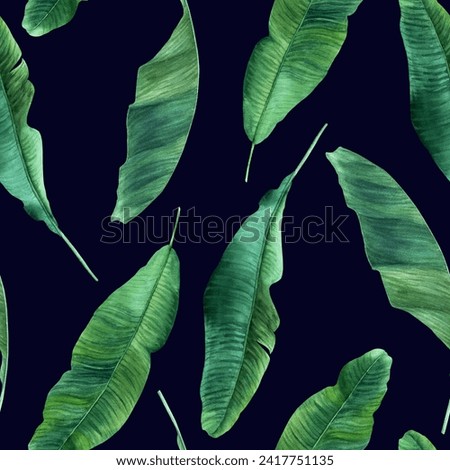 Watercolor seamless pattern with banana tree leaves. Hand drawn illustration. For wrapping wallpaper fabric textile.