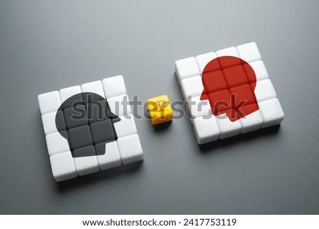 Resolution of the dispute through the court. Search for a compromise. Dispute resolution of opposing sides. Mediation of conflicting parties. Royalty-Free Stock Photo #2417753119