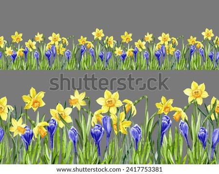 aquarelle hand drawn clipart of Easter theme, Spring growing flowers . Composition for greeting cards. Picture for publishing design, invitations  or botanical decoration