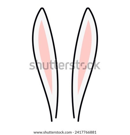 Cute Easter bunny, rabbit, hare cartoon ears illustration. Hand drawn style line art design, isolated vector. Holiday clip art, seasonal card, banner poster, element