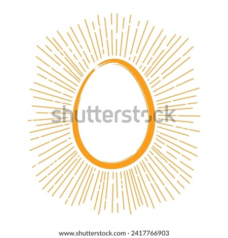 Sun rays, beams, sunburst frame with Easter egg silhouette. Hand drawn style line art design, isolated vector. Holiday clip art, seasonal card, banner poster, element