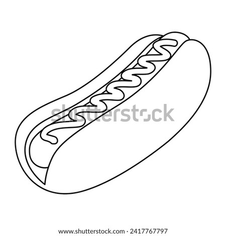 Hot Dog Bun Western Food Vector Cartoon Illustration BW