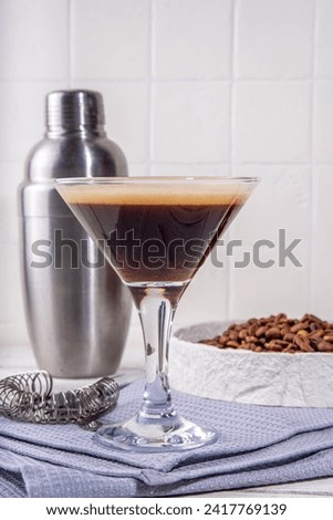  Alcohol Espresso Martini Cocktail, boozy drink with coffee, liqueur and vodka 