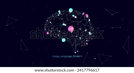 Illustration of abstract stream information with LLM, dot and line. Big data, technology, AI, data transfer, data flow, large language model, generative ai Royalty-Free Stock Photo #2417796617