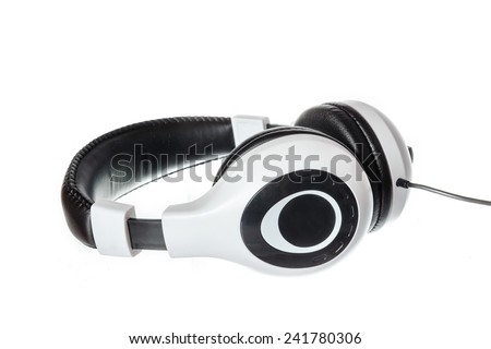 Black and white hd music headphones with side view isolated on white