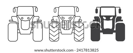 Tractor icon collection front view - vector illustration isolated on white background - flat and thin line Royalty-Free Stock Photo #2417813825