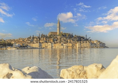 Picture of the historic Croatian coastal town of Rovinj at sunrise in summer