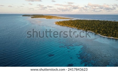 Aerial view of Rangiroa lagoon in French Polynesia, Tuamotu Islands