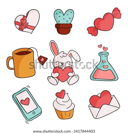 Illustration Valentine themes set couple chocolate love ballon heart ice cream be mine and etc Royalty-Free Stock Photo #2417844403