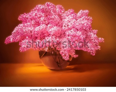 - still life with pink lilacs in  vase on brown background 