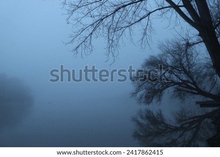 Amazing foggy scenery at the riverside Tisa, photoed at winter. 