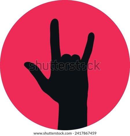 Hard rock horns sign. Silhouette of Hand showing rock gesture. Vector illustration