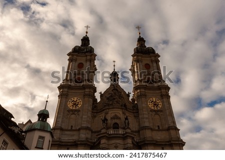 Historic cathedral and monastery in the Swiss city of St. Gallen, January 2023