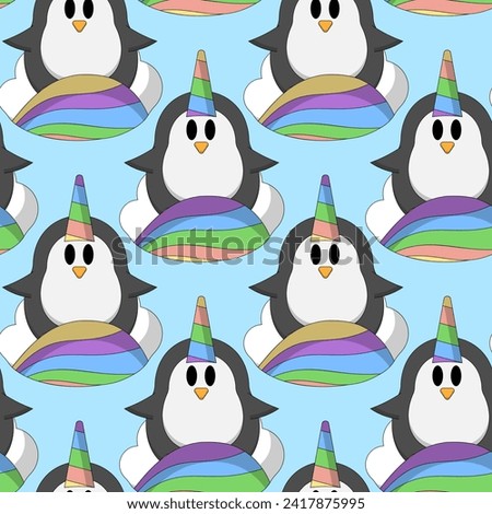 Seamless pattern with cute Unicorn Penguin