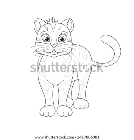 Cute little tiger. Cartoon vector character isolated on a white background with black outline.