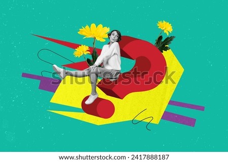 Creative drawing collage picture of funny man question mark search answer yellow flowers spring weird freak bizarre unusual fantasy