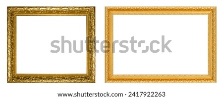 Golden wood picture frame Isolated on white background