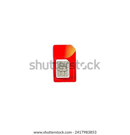 sim card for cellphone, provider card, red cellular cellphone card isolated on white background