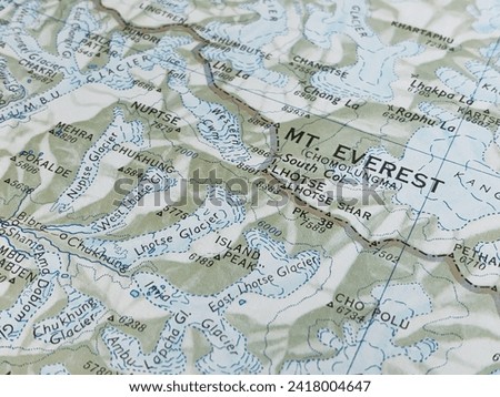 Map of the Mount Everest area in Nepal, world tourism, travel destination, world trade and economy