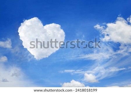 Heart cloud on the blue sky, Cloud shaped heart on blue sky white cloud background.