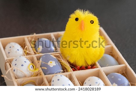 Yellow chicken with small eggs